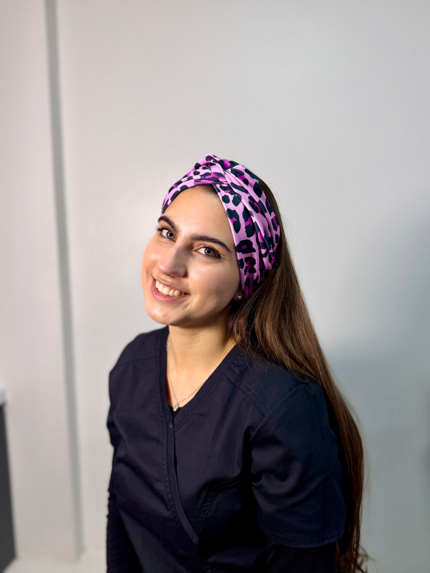 Turbante rosado print/negro