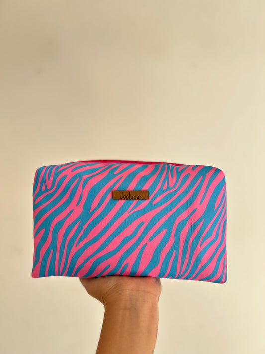 Neceser cebra celeste/fucsia